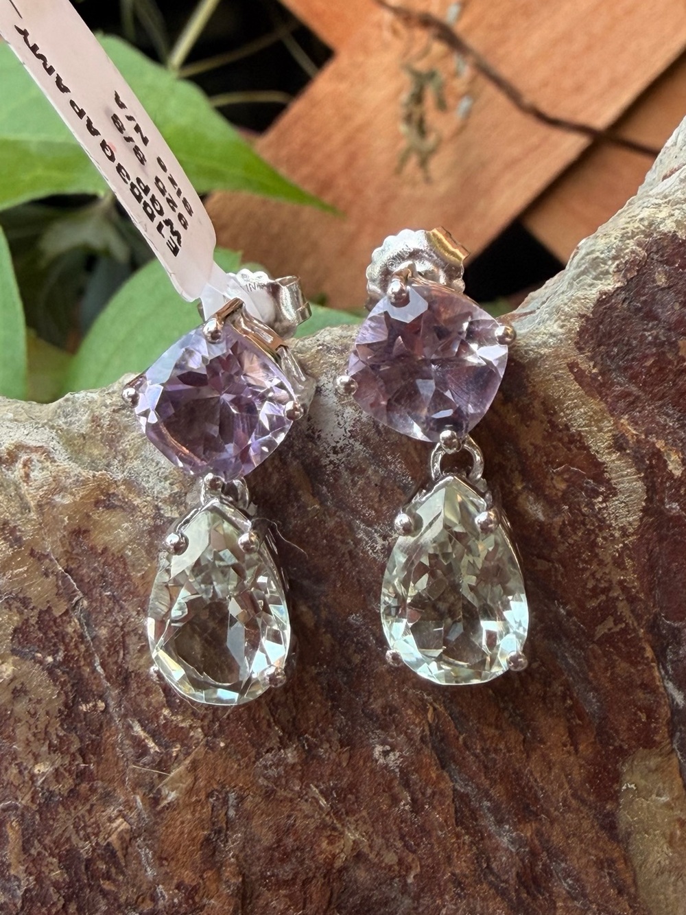 Gorgeous AAA Pink & Green Amethyst 9.00 CTW Rhodium Over 925 Silver Earrings - Picture 2 of 12